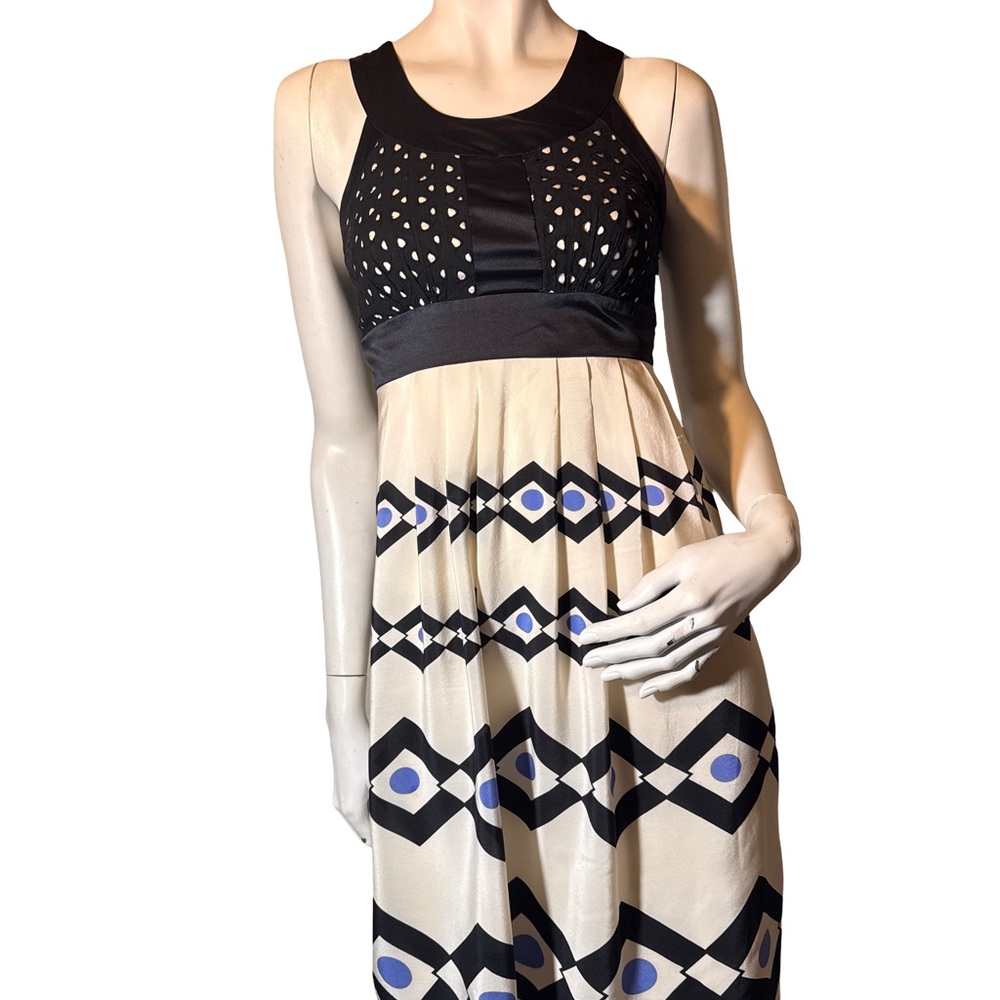 Jax / geometric Black and White Sleeveless Halter Midi Sundress